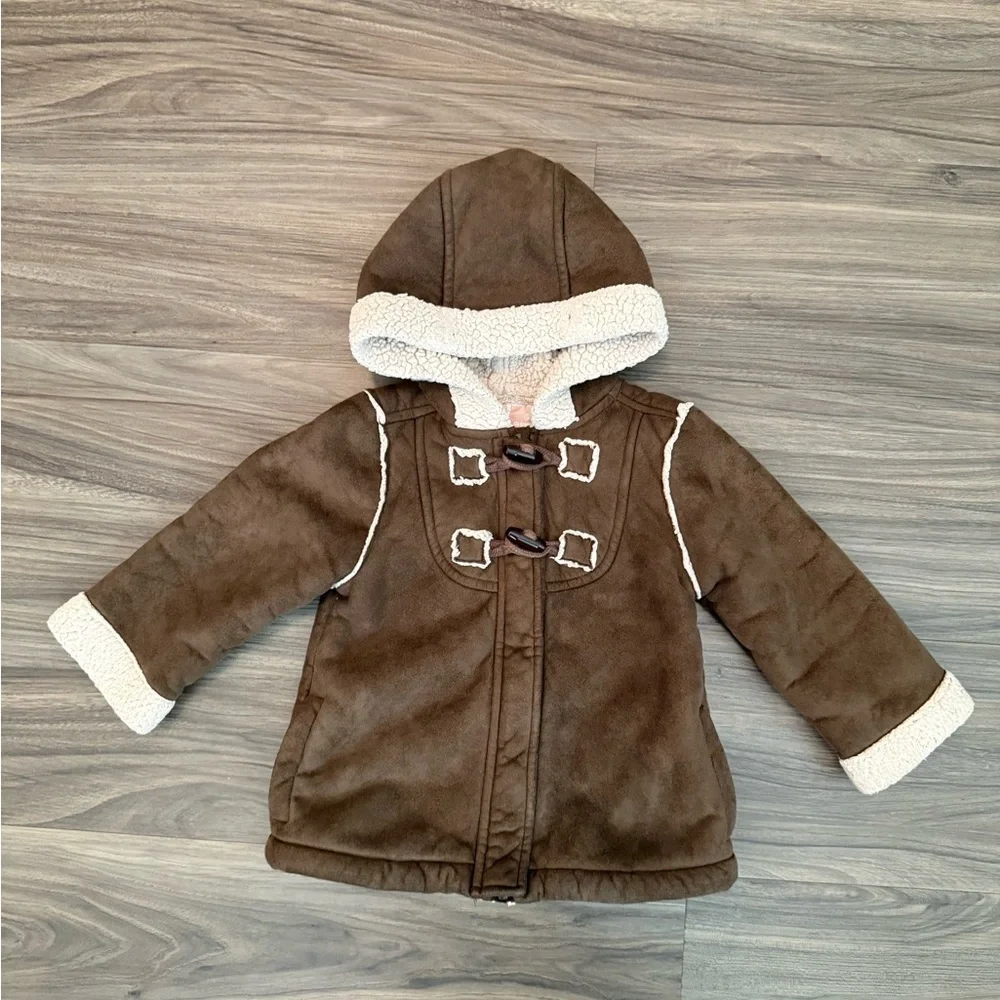 Old Navy Baby Girl Y2K  Brown Coat with Cream Sherpa Lining size 18-24M